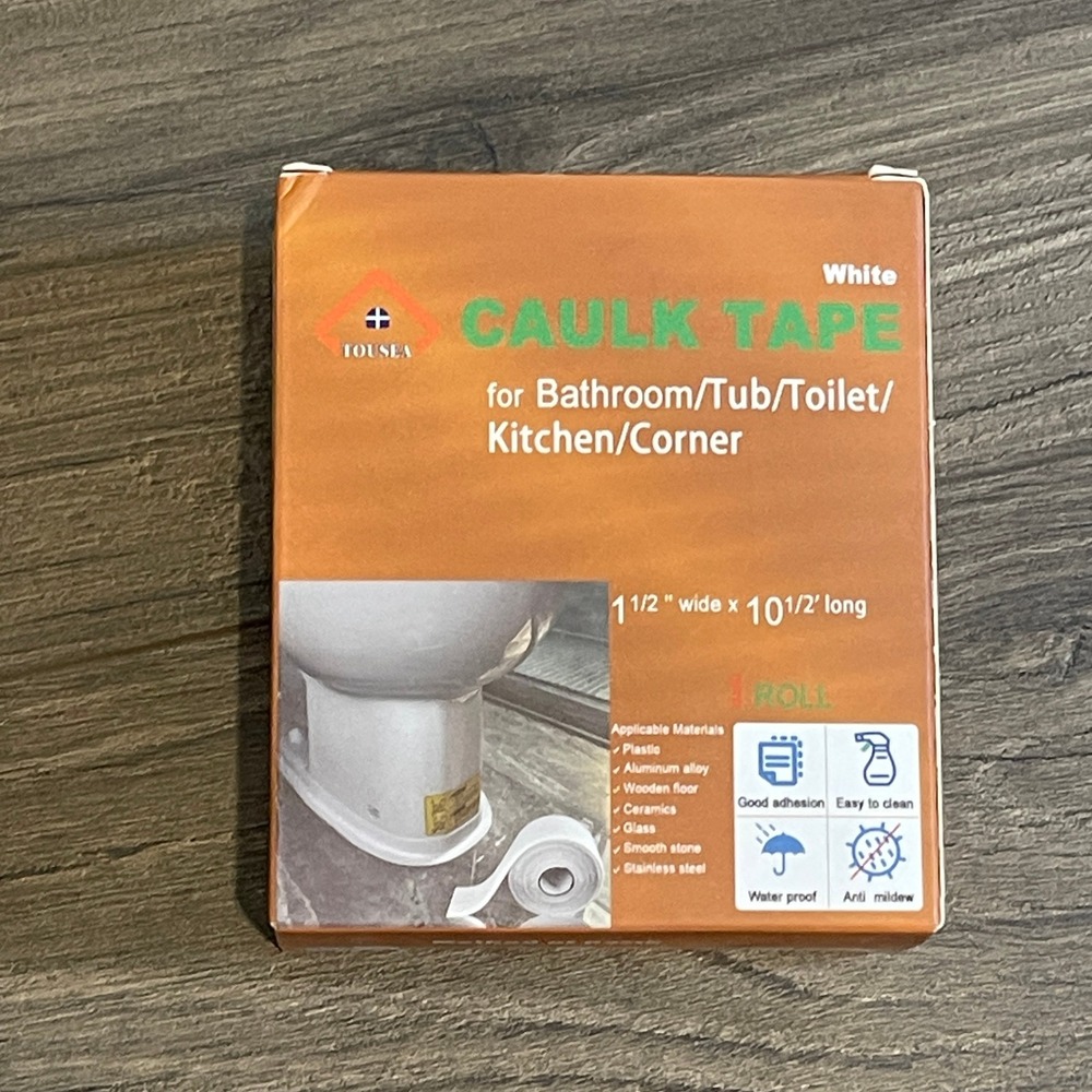 Tousea White Caulk Tape 1.5" x 10.5' Waterproof Self Adhesive Sealing Strip